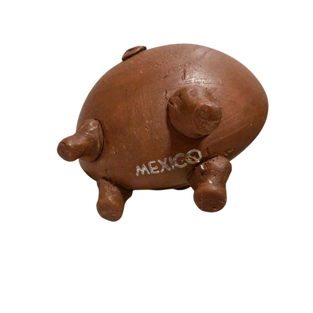 Handcrafted Mexican Terracotta Piggy Bank Decor Missing Top Handle - Picture 5 of 8